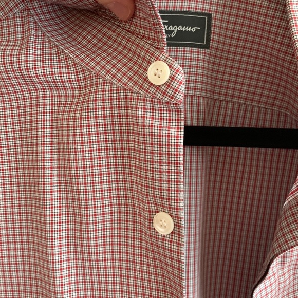 MENS SIZE LARGE SALVATORE FERRAGAMO COTTON DRESS SHIRT RED PLAID - Picture 5 of 14